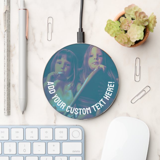Upload Photo and add Custom Text on Curved Path Wireless Charger (Desk)