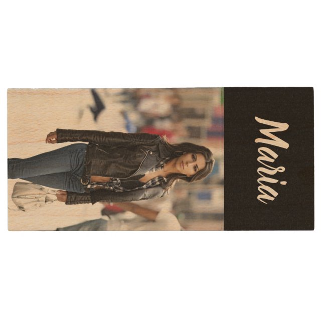 Upload photo and name wood flash drive (Front)