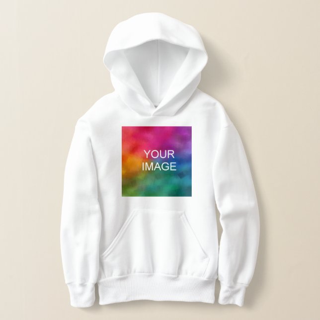 Upload Photo Front Print Template Boys Kids White Hoodie (Laydown)