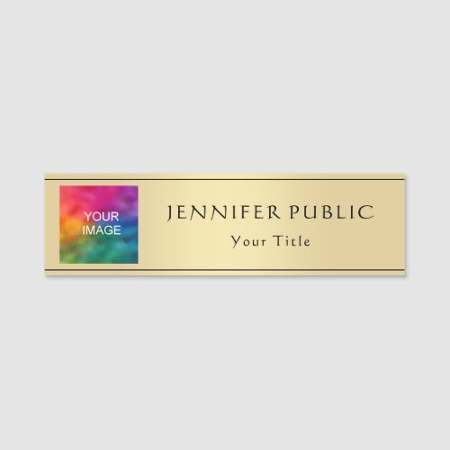 Upload Photo Image Here Elegant Gold Look Template Name Tag