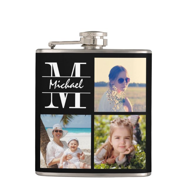 Upload photo monogrammed name flask (Front)