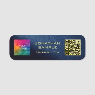 Upload Photo or Logo Custom QR Code Gold Text Name Tag