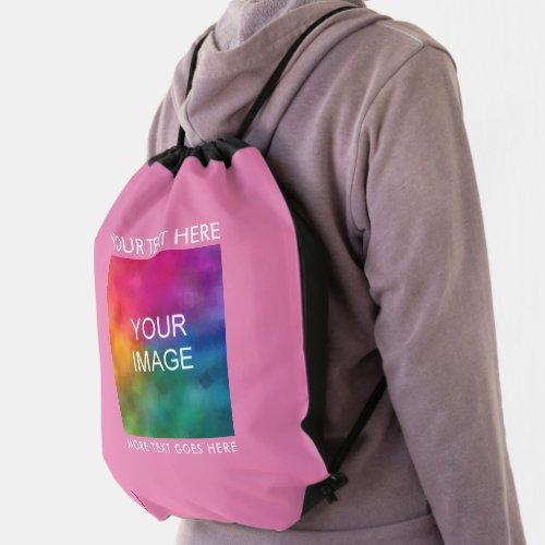 Upload Photo Picture Add Text Custom Template Pink Drawstring Bag