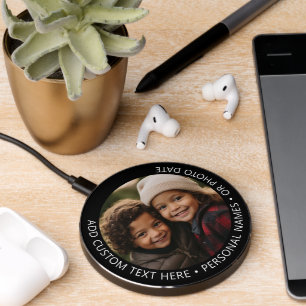 Upload Photo with Curvature Custom Text Around Wireless Charger