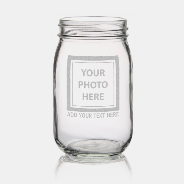 Upload Picture Photo & Add Text – Customize Mason Jar (Glassware)