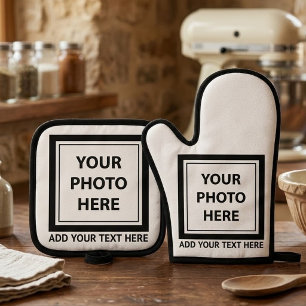 Upload Picture Photo & Add Text – Customize Oven Mitt & Pot Holder Set