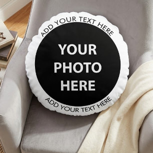 Upload Picture Photo & Add Text – Customize Round Pillow