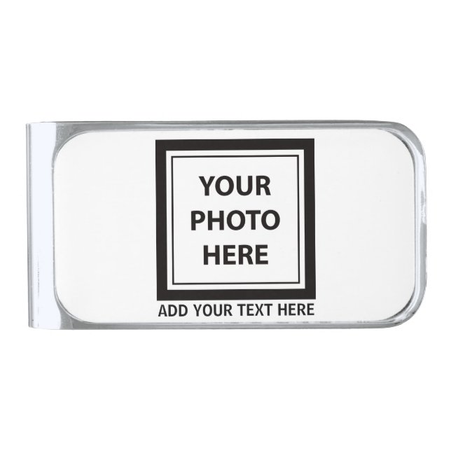 Upload Picture Photo & Add Text – Customize Silver Finish Money Clip (Front)