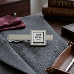 Upload Picture Photo & Add Text – Customize Silver Finish Tie Bar