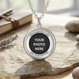 Upload Picture Photo & Add Text – Customize Silver Plated Necklace