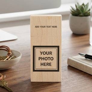 Upload Picture Photo & Add Text – Customize Simple Wood Flash Drive