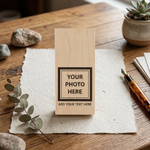 Upload Picture Photo & Add Text – Customize Simple Wood Flash Drive