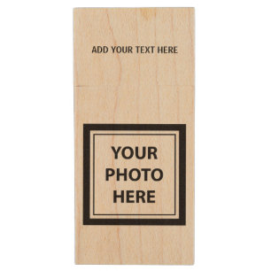 Upload Picture Photo & Add Text – Customize Simple Wood Flash Drive
