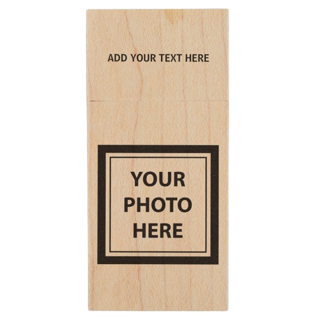 Upload Picture Photo & Add Text – Customize Simple Wood Flash Drive (Front Vertical)