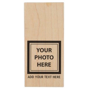 Upload Picture Photo & Add Text – Customize Simple Wood Flash Drive