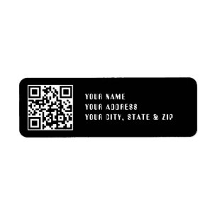 Upload QR code or Logo Black Return Address Label