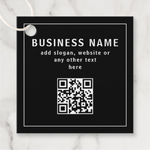 Upload QR code or Logo Modern Black Favor Tags
