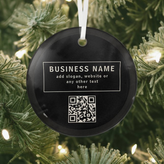 Upload QR code or Logo | Modern Black Glass Ornament (Insitu)