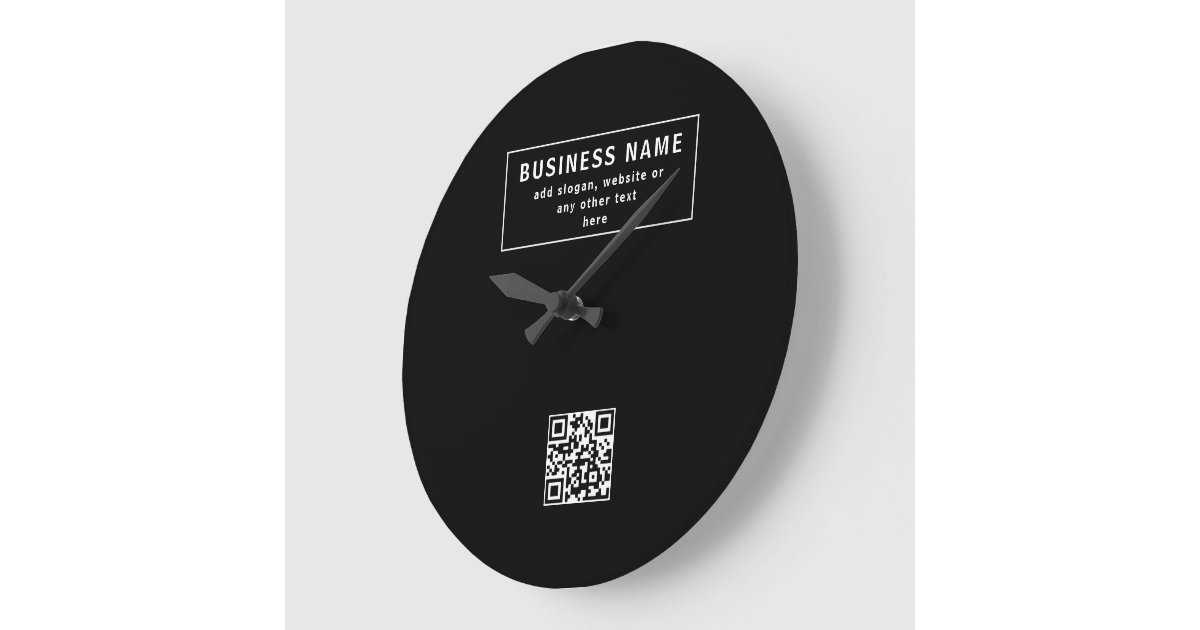 Upload QR code or Logo | Modern Black Large Clock | Zazzle
