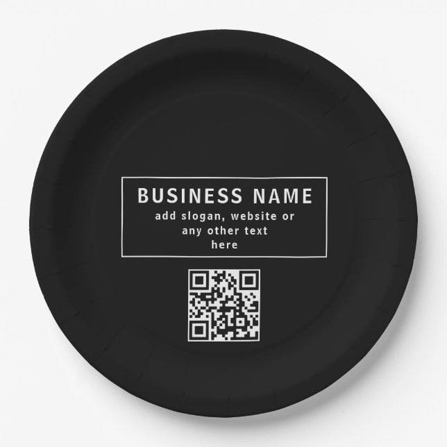 Upload QR code or Logo | Modern Black Paper Plates (Front)