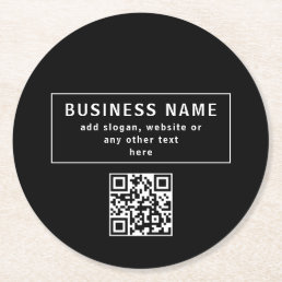 Upload QR code or Logo | Modern Black Round Paper Coaster