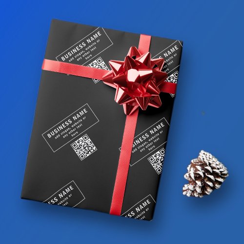 Upload QR code or Logo  Modern Black Wrapping Paper