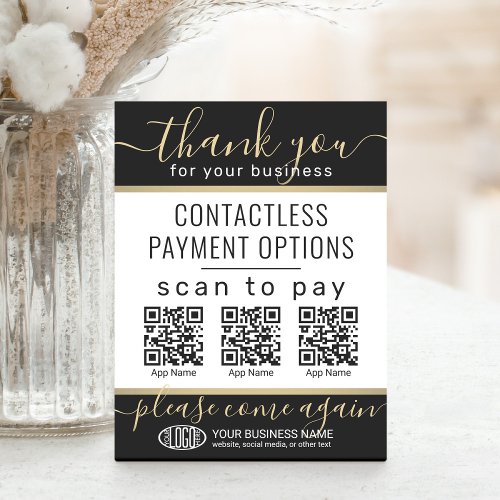 Upload QR Codes  Logo 3 Payment Apps Black  Gold Pedestal Sign
