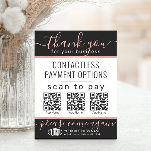 Upload QR Codes  Logo 3 Payment Apps Pink  Black Pedestal Sign