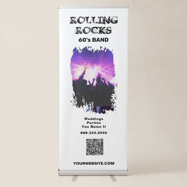 *~* UPLOAD QR + IMAGE Grunge Band Music Musician Retractable Banner (Front)