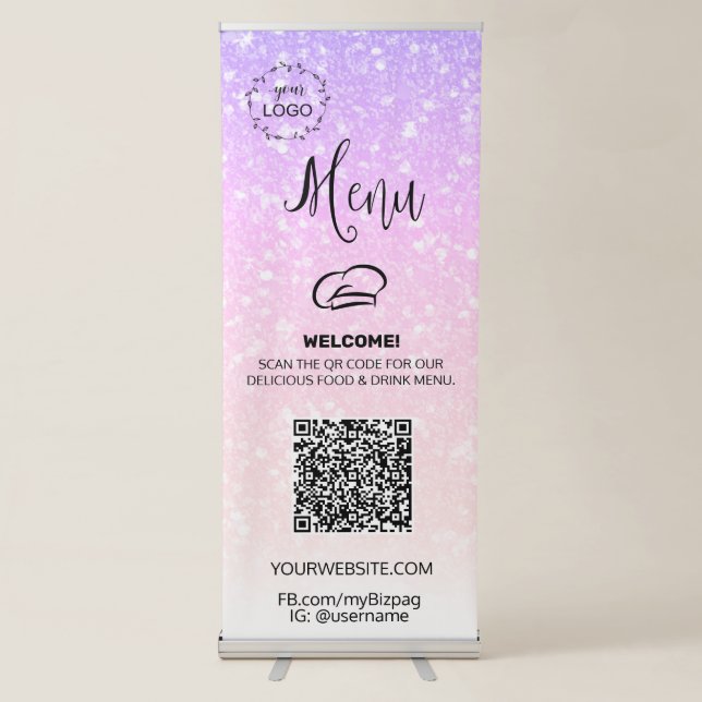 *~* UPLOAD QR + IMAGE LOGO Diner Lunch Restaurant  Retractable Banner (Front)