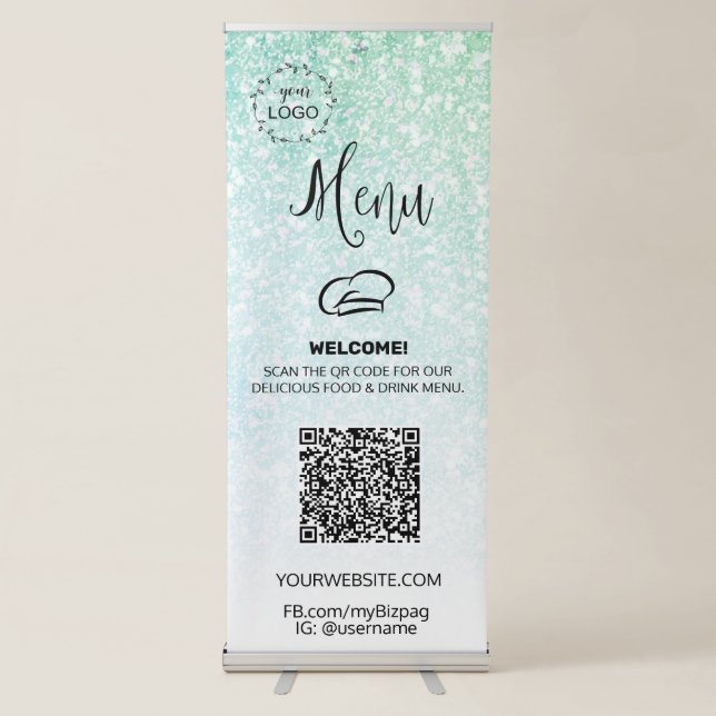 *~* UPLOAD QR + IMAGE LOGO Fine Restaurant Diner Retractable Banner (Front)