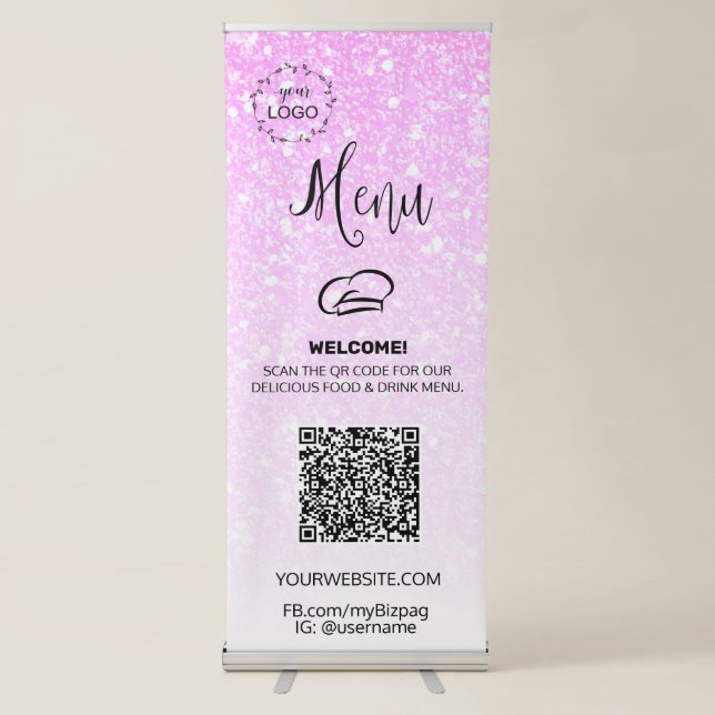 *~* UPLOAD QR + IMAGE LOGO Lunch Restaurant Diner Retractable Banner (Front)