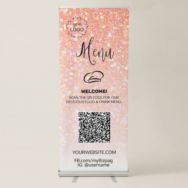 *~* UPLOAD QR + IMAGE LOGO Lunch Restaurant Diner  Retractable Banner (Front)
