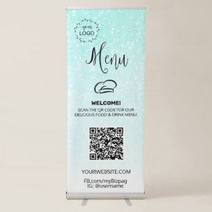 *~* UPLOAD QR + IMAGE LOGO Restaurant Lunch Diner  Retractable Banner