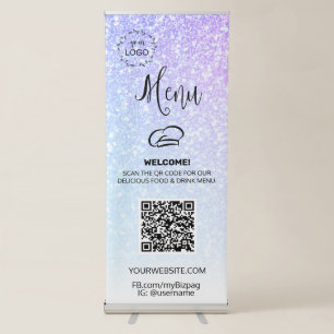 *~* UPLOAD QR + IMAGE LOGO Restaurant Lunch Diner Retractable Banner