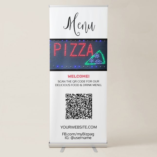 *~* UPLOAD QR + IMAGE PIZZA Italian Restaurant  Retractable Banner (Front)