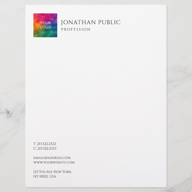 Upload Your Business Company Logo Modern Simple Letterhead (Front)