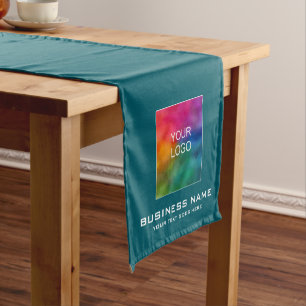 Upload Your Business Logo Solid Color Dark Teal Short Table Runner