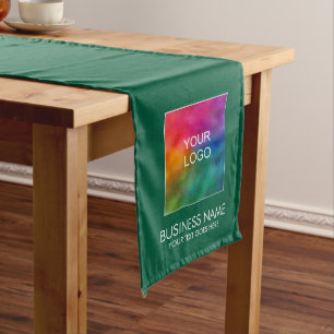 Upload Your Business Logo Solid Color Hunter Green Long Table Runner