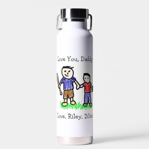 Upload Your Childs Artwork  Cute Fathers Day  Water Bottle