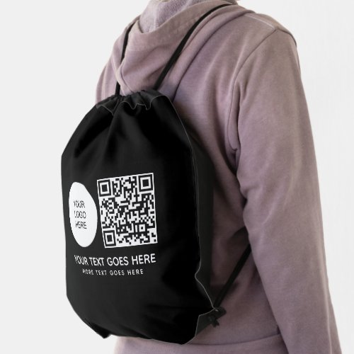 Upload Your Company Logo Here Barcode QR Code Drawstring Bag