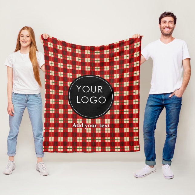 Upload Your Custom Business Logo To Holiday Plaid Fleece Blanket (In Situ)