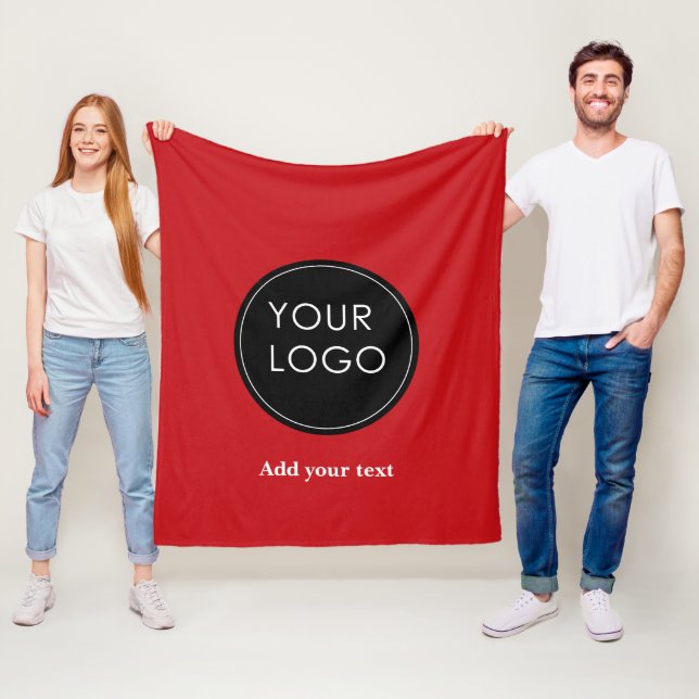 Upload Your Custom Business Logo To Holiday Red Fleece Blanket (In Situ)