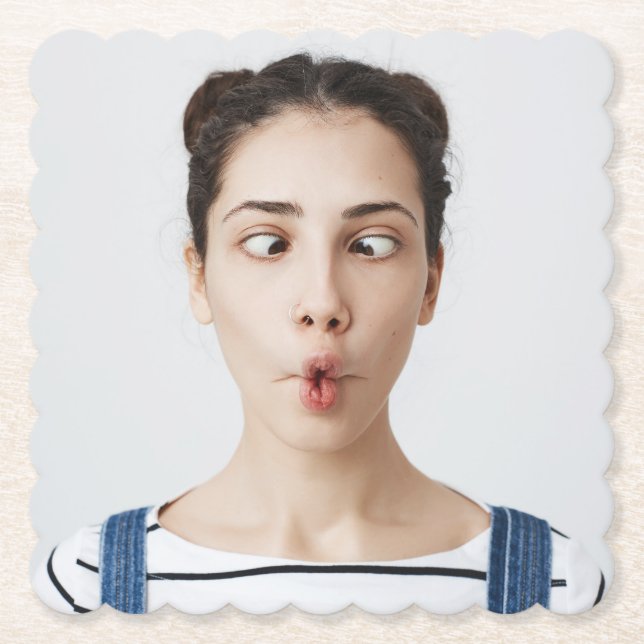 Upload Your Funny Face Photo Selfie Paper Coaster (Front)