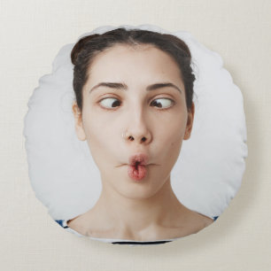 Upload Your Funny Face Photo Selfie  Round Pillow