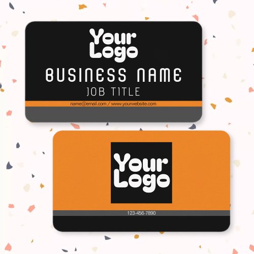 Upload Your Logo  Black Grey  Orange editable Business Card