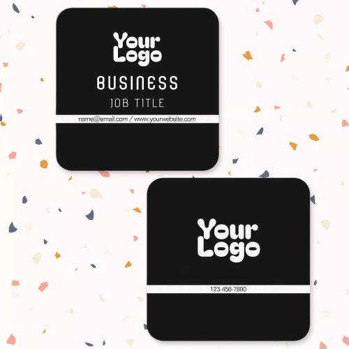 Upload Your Logo  Black  White editable Square Business Card