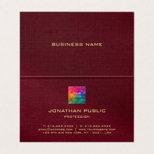 Upload Your Logo Burgundy Red Premium Linen Folded Business Card