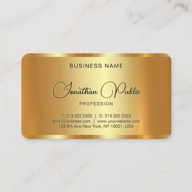 Upload Your Logo Custom Text QR Code Gold Elegant Business Card (Front)