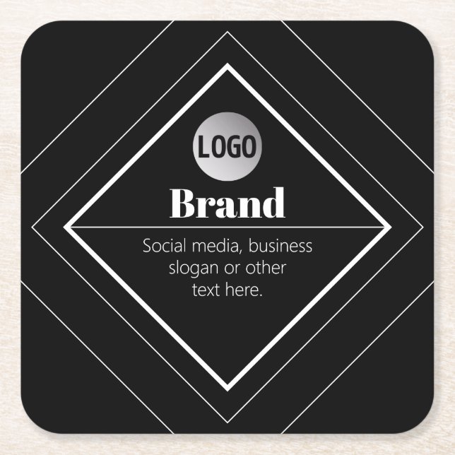 Upload Your Logo & Customizable Text Design Square Paper Coaster (Front)